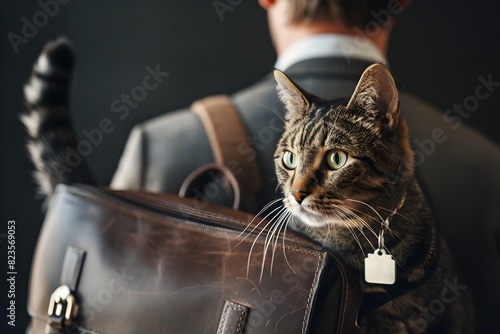 Curious Tabby Cat Follows Contemplative Middle aged Businessman in Corporate Office Setting