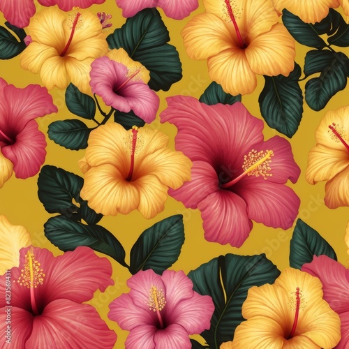 Hibiscus Seamless Pattern Background.