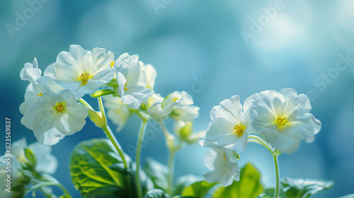 Spring forest white flowers primroses on a beautiful b