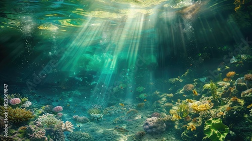 Sunlight filtering through crystal-clear waters  illuminating an underwater world of beauty