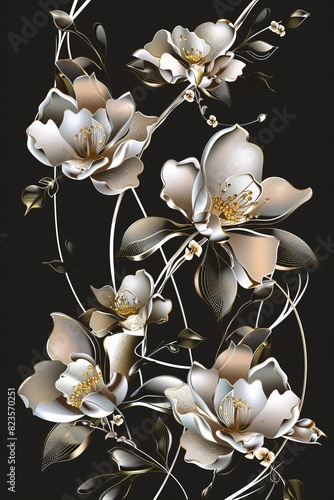 White Flowers on Black Background