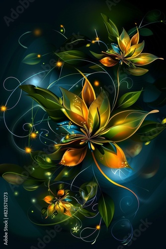 Yellow Flowers on Black Background