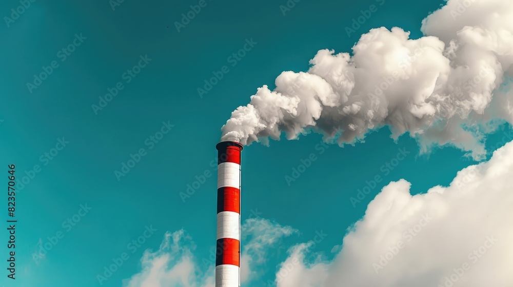 Thick smoke billowing from a chimney against a clear blue sky, showing industrial pollution Thick smoke billowing from a chimney against a clear blue sky, showing industrial pollution