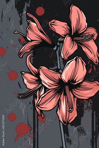 Elegant Flower Drawing on Gray Background