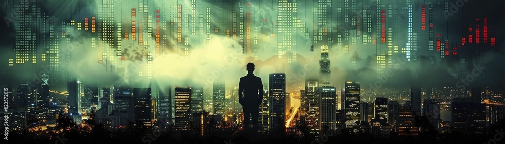 Twilight Cityscape with Data Visualizations and World Maps, Highlighting Urban Economic Impact, ideal for educational content on urban economics. Twilight Cityscape with Data Visualizations and World Maps, Highlighting Urban Economic Impact, ideal for educational content on urban economics.