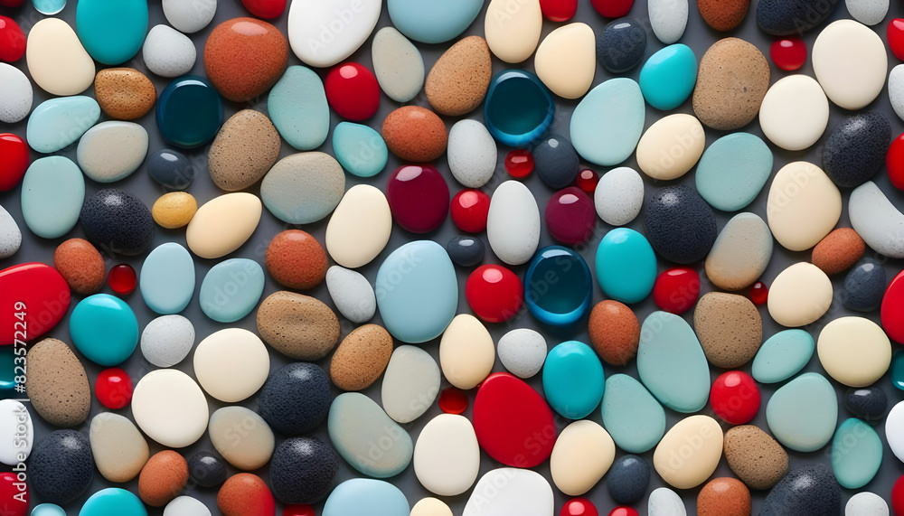 Transform your space into a work of art with a modern twist by incorporating square shaped different colored pebbles and glass pieces in a geometric pattern, with a sleek and polished finish