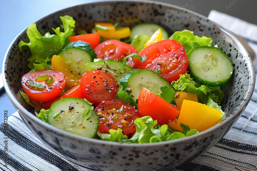 Fresh Salad Bowl With Tomatoes, Cucumbers, and Peppers