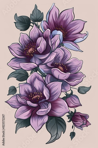 Elegant Purple Flowers on Pink Background