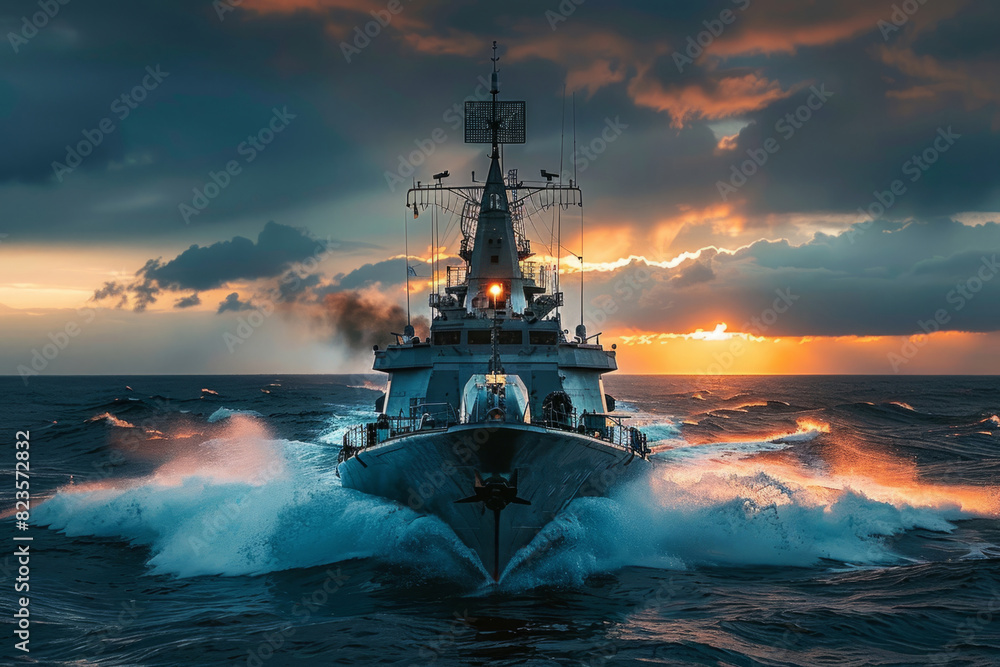Battleship war ship sailing in sea Battleship war ship sailing in sea