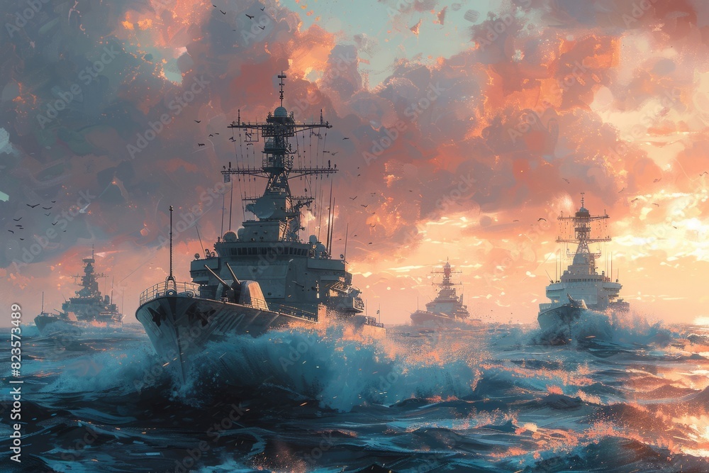 Group of warships at sea Group of warships at sea