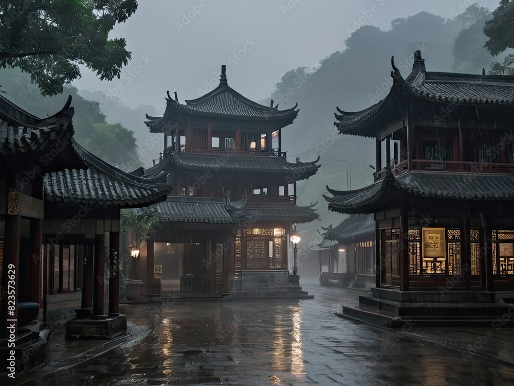 Shrouded in Serenity_A Rainy Day in an Ancient Chinese Town Shrouded in Serenity_A Rainy Day in an Ancient Chinese Town