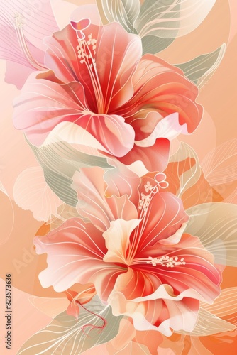 Pink Flower With Leaves on Pink Background
