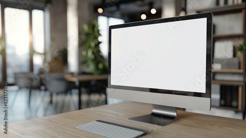 Mockup of monitor on desk in office, AI-generative photo