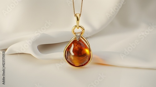 Elegant Burmese Amber Pendant Radiating Minimalist Arabian with Platinum and Gold Setting