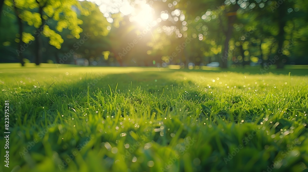 Beautiful blurred background of natural green grass and trees on the lawn under sunlight with bokeh in park. Summer landscape, nature background concept.
Beautiful blurred background of natural green grass and trees on the lawn under sunlight with bokeh in park. Summer landscape, nature background concept.