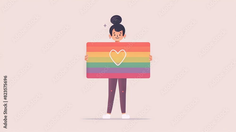 An illustration of a 2D flat style character showing support for LGBTQ+ rights, holding a sign with a rainbow symbol. The background is minimalist, emphasizing the character's advocacy. An illustration of a 2D flat style character showing support for LGBTQ+ rights, holding a sign with a rainbow symbol. The background is minimalist, emphasizing the character's advocacy.
