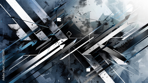 abstract background with intersecting arrows, lines in a gray black white color scheme. The concept of complex decisions in business, politics, and international relations