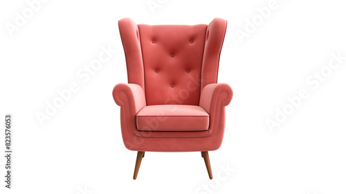 Comfortable coral pink armchair isolated on white background