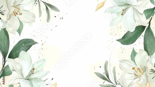 Elegant floral decorations with gold and teal accents on a textured background.