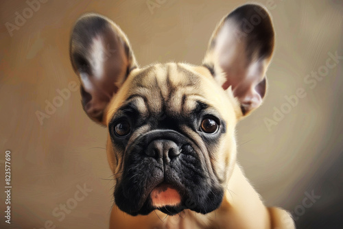 Closeup portrait of a cute French bulldog. French bulldog close-up. © andyborodaty