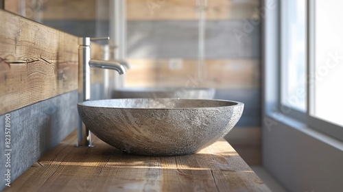 This is a wooden sink made from a single piece of wood, likely teak