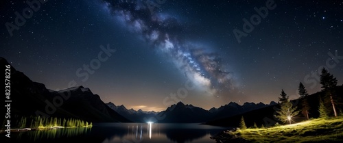 Landscapes Light Painting with Stars and the Milky