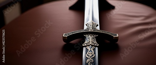 Sword Detailed shot of scabbard Embossed leather intricate photo