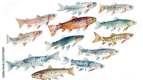 Vibrant Rainbow Trout Shoal for Nature Art Enthusiasts photo