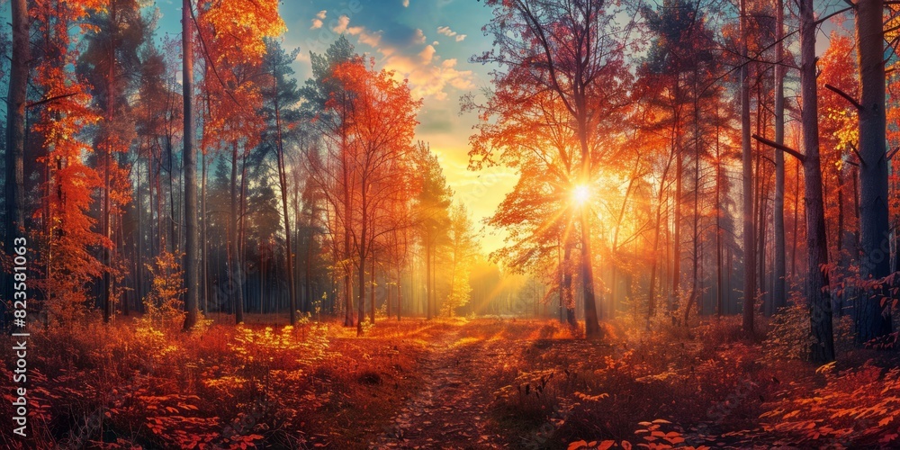 Warm forest landscape in autumn