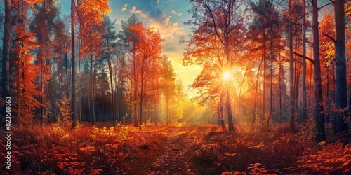 Warm forest landscape in autumn