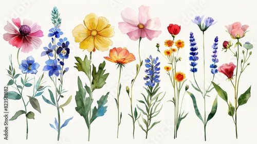 A beautiful watercolor painting of various wildflowers