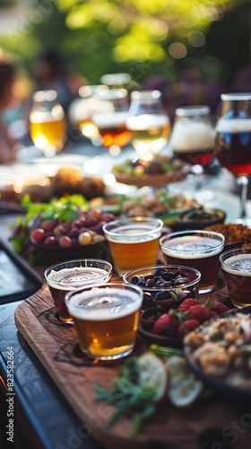 Craft beer festival with pairing stations  featuring diverse brews matched with complementary foods  creating a lively  festive ambiance