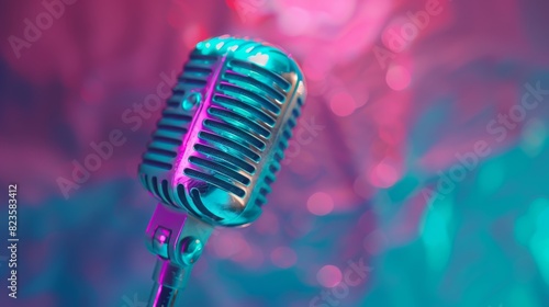 Neon Glow Retro Microphone