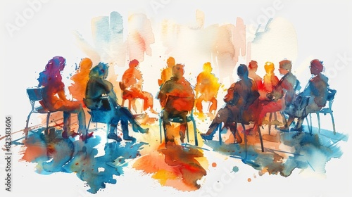 A group of diverse people sitting in a circle talking.