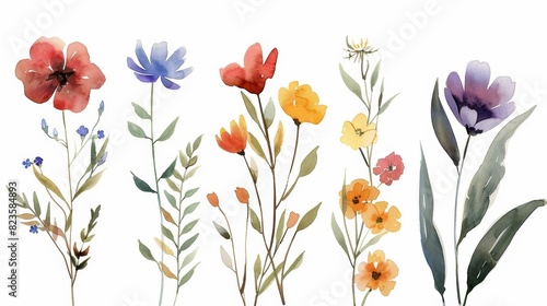 Aquarelle flowers. Watercolor floral illustration. Hand drawn flowers.