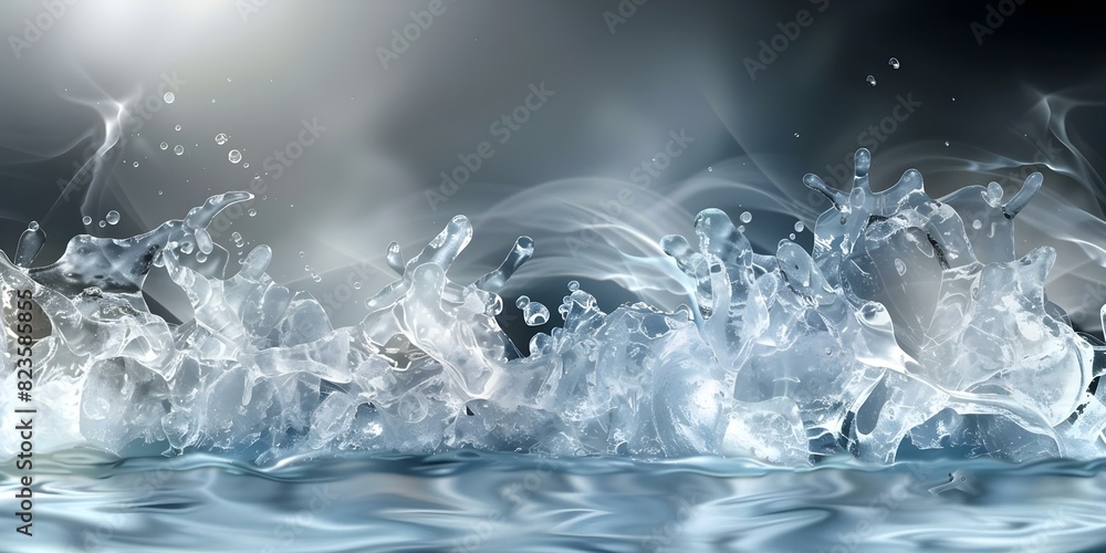 Ice structures crackle under explosion creating unique water artwork with icy bursts. Concept Ice Art, Explosive Creations, Water Sculpture, Unique Artwork, Icy Bursts Ice structures crackle under explosion creating unique water artwork with icy bursts. Concept Ice Art, Explosive Creations, Water Sculpture, Unique Artwork, Icy Bursts