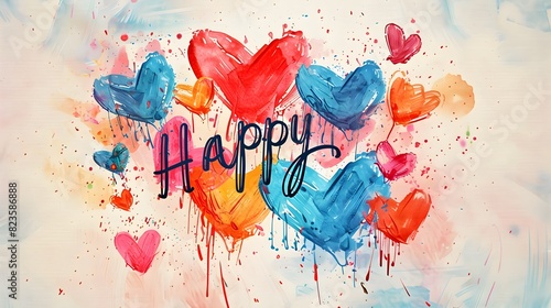 Vibrant Watercolor Hearts Celebrating Love and Happiness