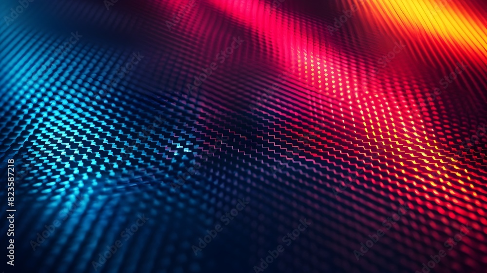 Vibrant Red and Yellow Carbon Fiber Background with Neon Light Accents