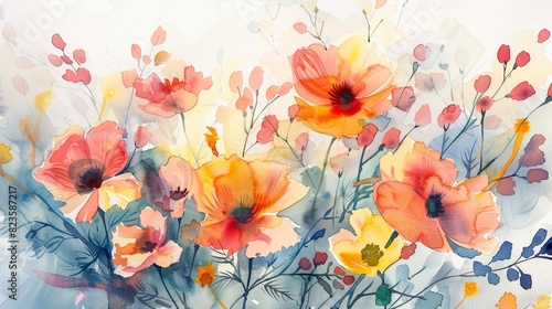The image is a watercolor painting of a bouquet of flowers