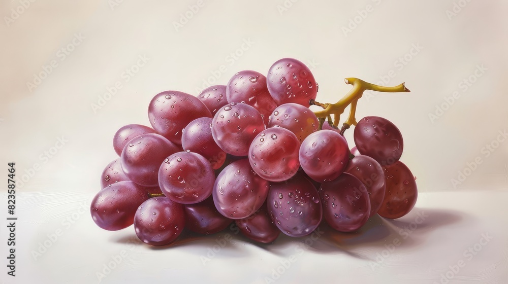 Frontal view of luscious, plump grapes, vividly detailed, oil painting style, isolated on a pristine white background, warm and realistic lighting, shadows adding depth and texture Frontal view of luscious, plump grapes, vividly detailed, oil painting style, isolated on a pristine white background, warm and realistic lighting, shadows adding depth and texture