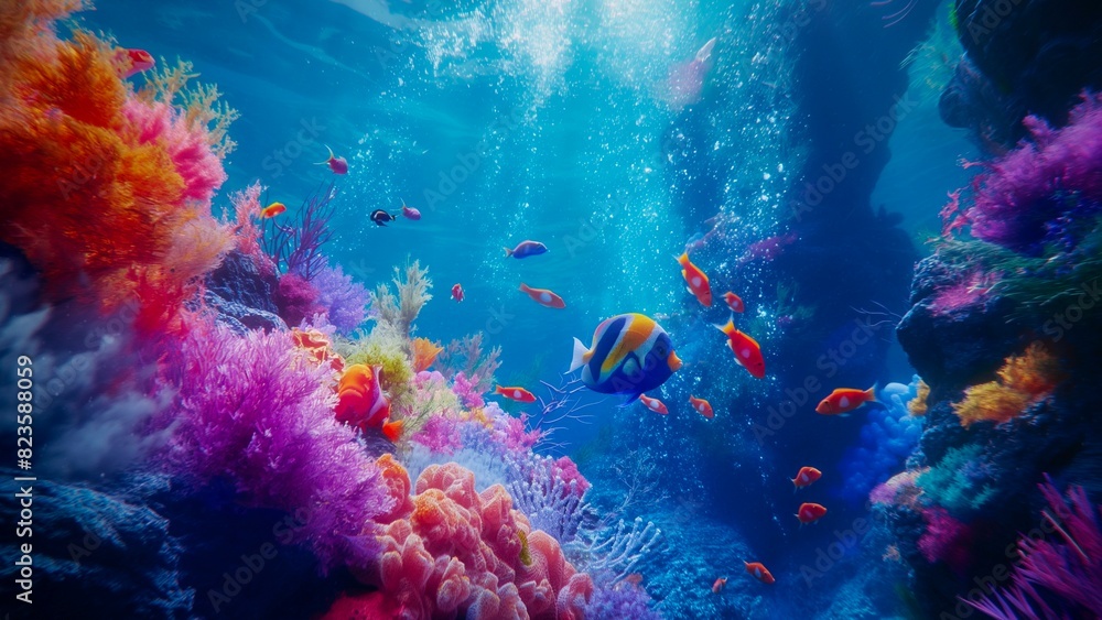 Naklejka premium Colorful fish and coral under the ocean.