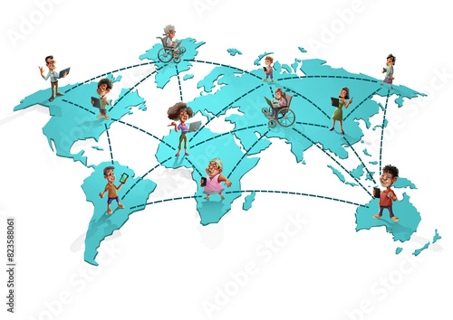 Global communication network connecting people worldwide