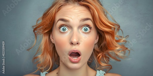 A woman displaying astonishment with wide eyes and an open mouth. Concept Sounds like a great expression for a surprise or amazement-themed photoshoot! photo