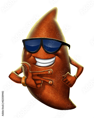 A character based on a Brazilian kibbeh with a glass of sparkling wine in his hand