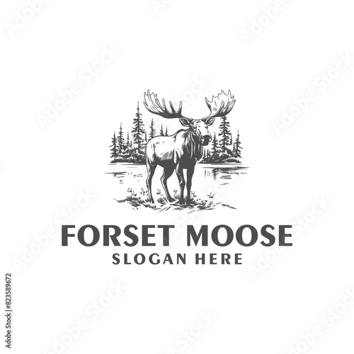Forest moose logo vector illustration
