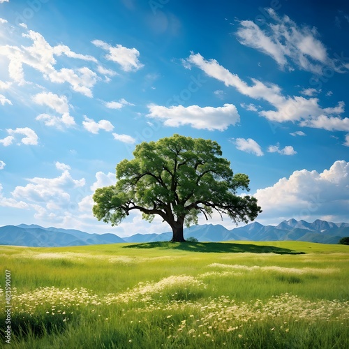 big tree in the meadow and sky