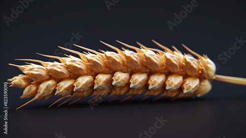 Golden Wheat Grain Spike Closeup on Dark Background photo