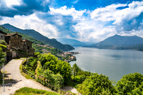 Panorama of Lake Como, with Tremezzina, Menaggio, Bellano, photographed from the village of Verginate.