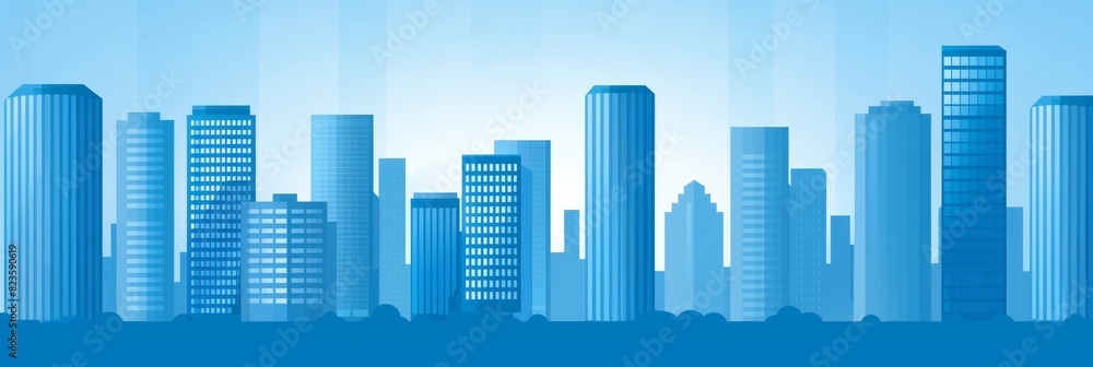 Obraz premium Modern minimalist cityscape vector art clean geometric buildings in bright daylight