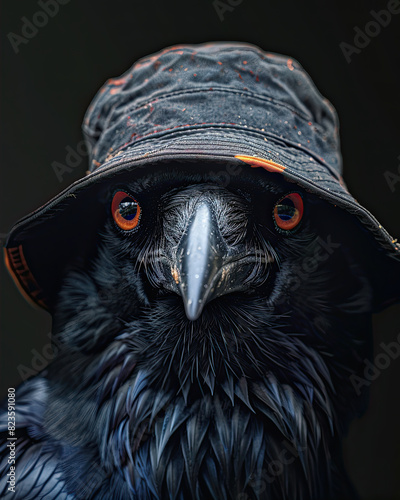 head of a craw wearing a bucket hat  photo
